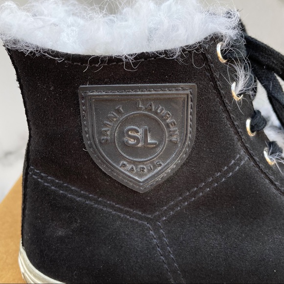 Saint Laurent Rivington logo black suede and fur high-top sneaker IT 37.5 US 7.5 - Picture 8 of 16
